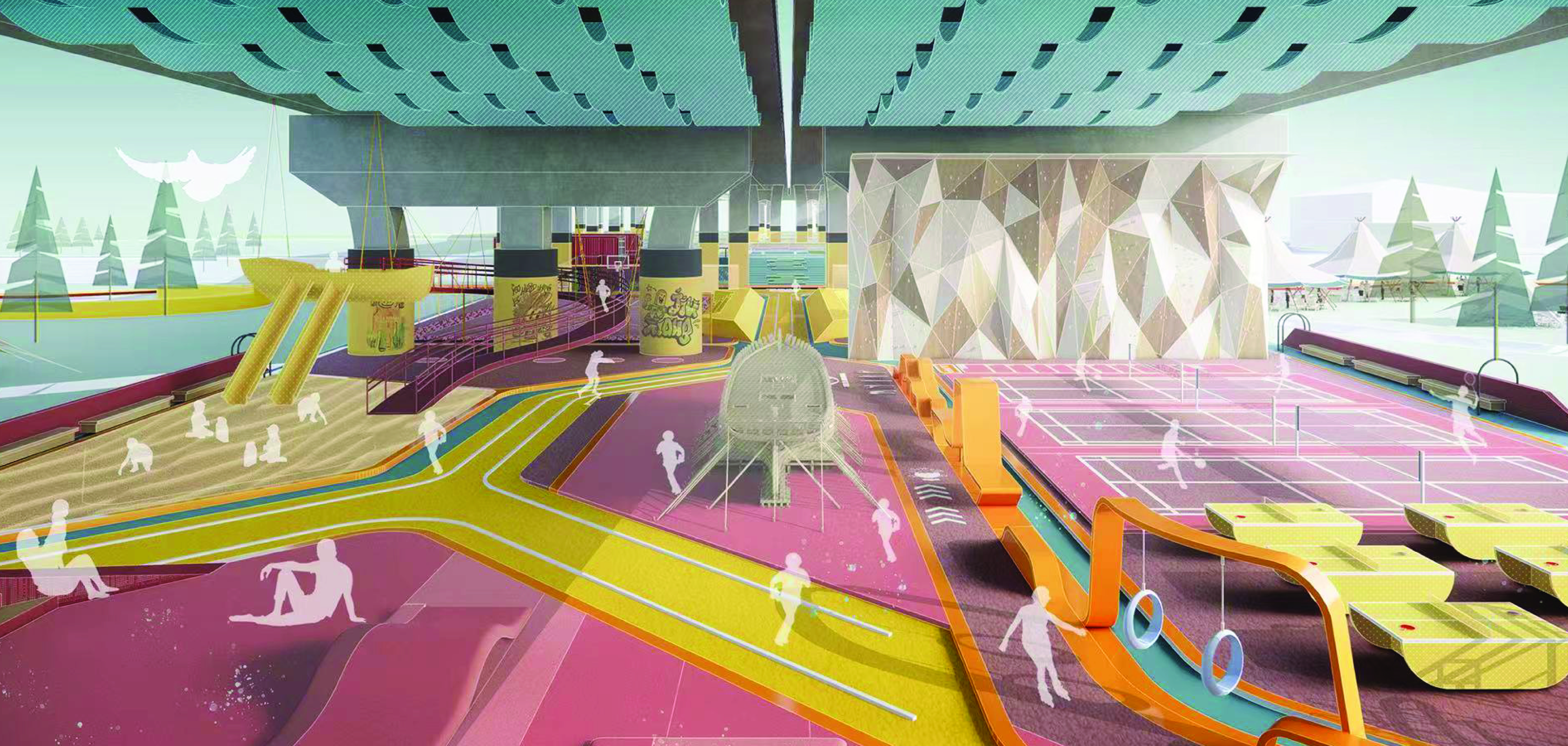Everyday activity unfolding within the newly activated public space.
